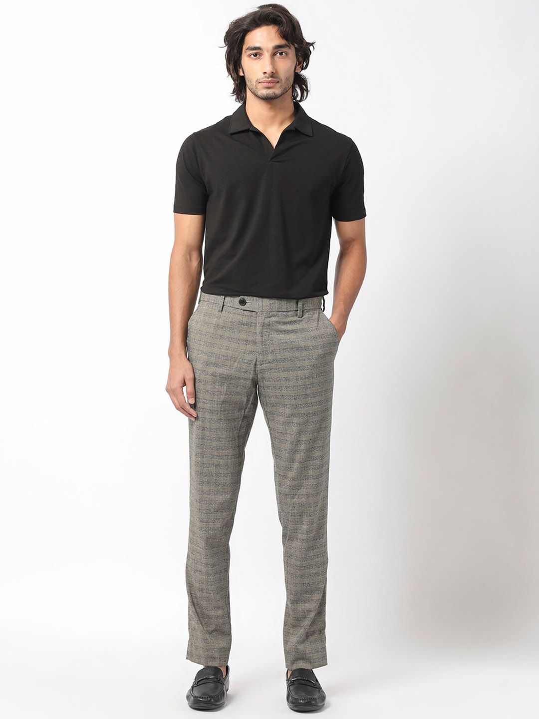 RARE RABBIT Men Vertex Mid-Rise Checked Slim Fit Trouser