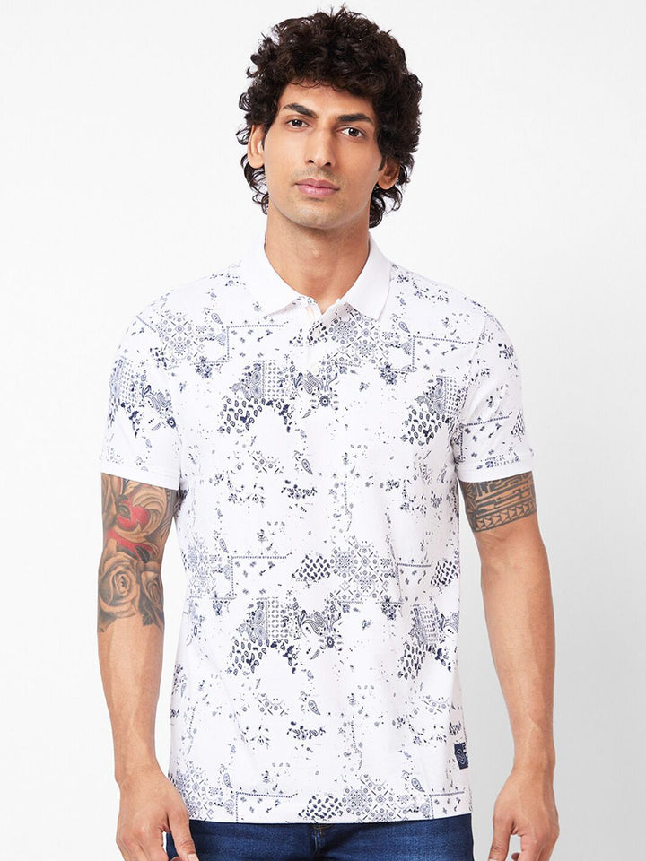 SPYKAR Abstract Printed Polo Collar Slim Fit T-shirt