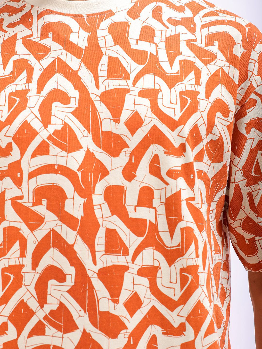 The Indian Garage Co Men All Over Printed Boxy Oversized Round Neck T-shirt