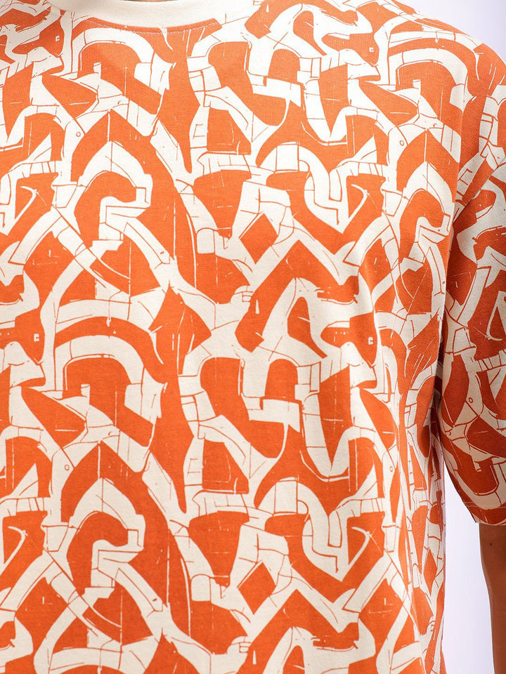 The Indian Garage Co Men All Over Printed Boxy Oversized Round Neck T-shirt