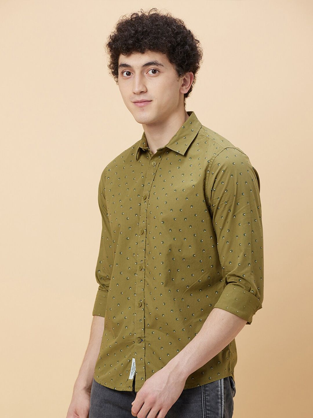 Being Human Slim Fit Conversational Print Spread Collar Long Sleeves Casual Shirt