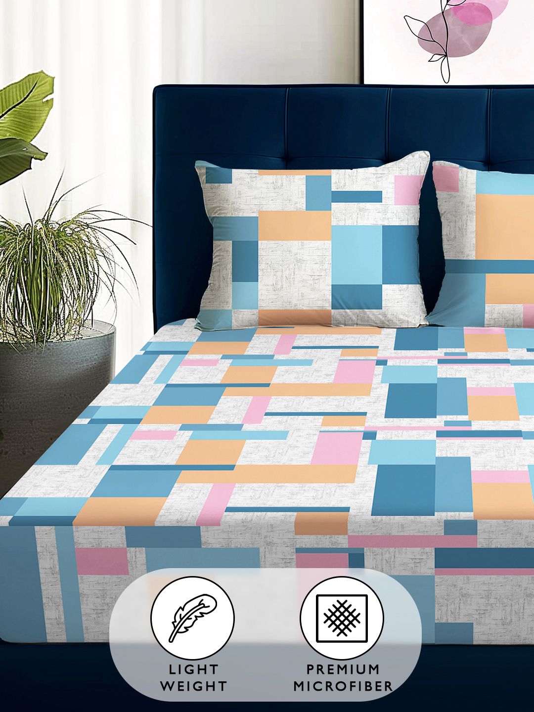 Story@home Arena Grey & White Printed 180 TC Queen Bedsheet & 2 Pillow Covers