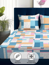 Story@home Arena Grey & White Printed 180 TC Queen Bedsheet & 2 Pillow Covers