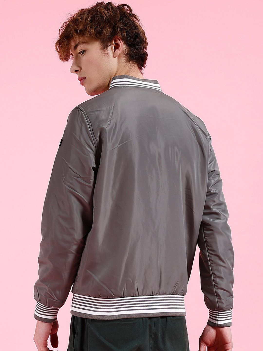 The Indian Garage Co Grey Mock Collar Bomber Jacket