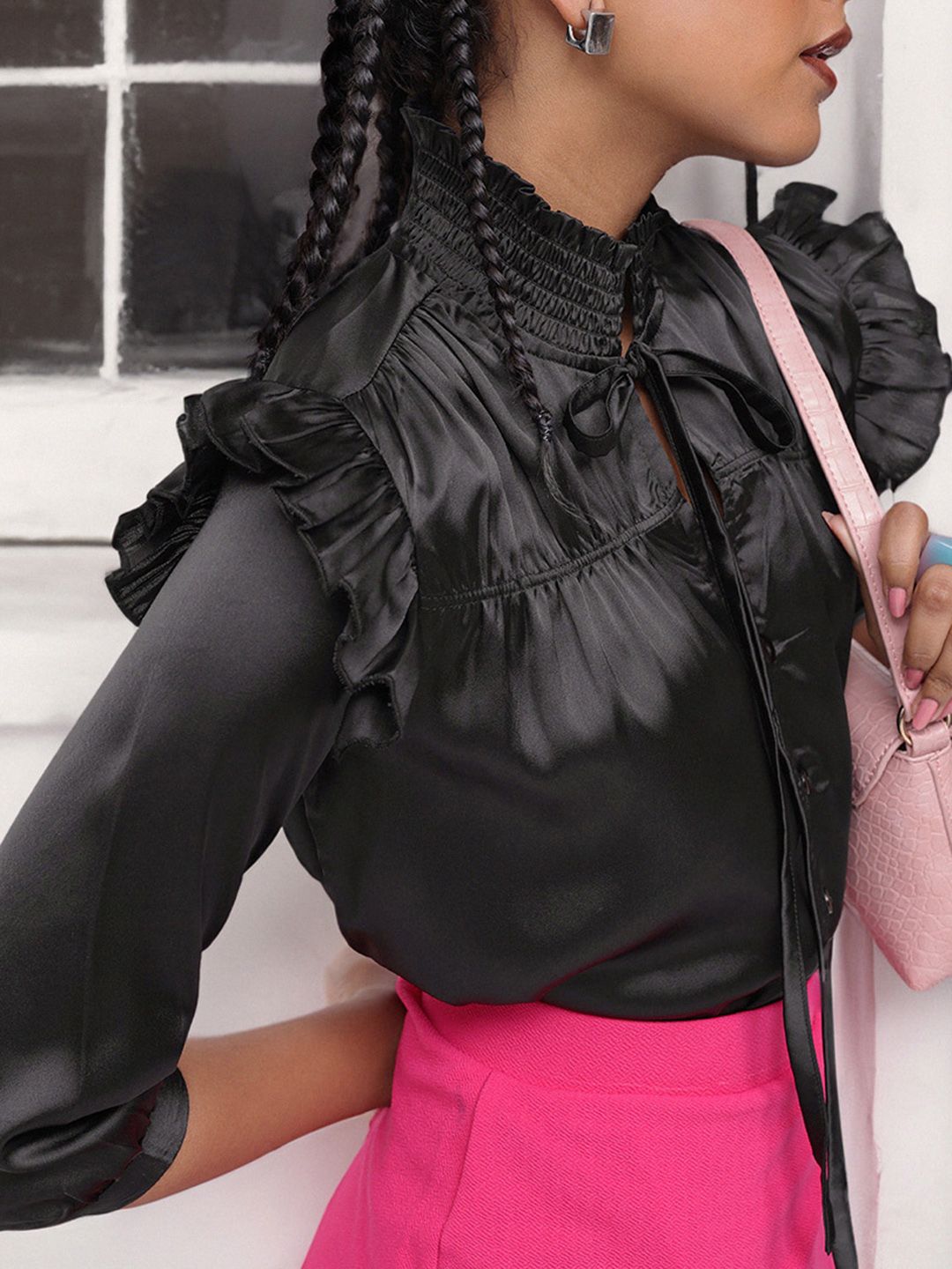 DressBerry Dark Raven Ruffle Gathered Top