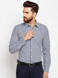 Hancock Men Navy Blue & White Slim Fit Checked Formal Shirt