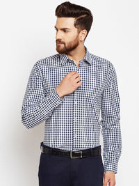 Hancock Men Navy Blue & White Slim Fit Checked Formal Shirt