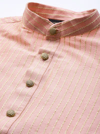 SOJANYA Men Pink Striped Kurta with Pyjamas  & Nehru Jacket