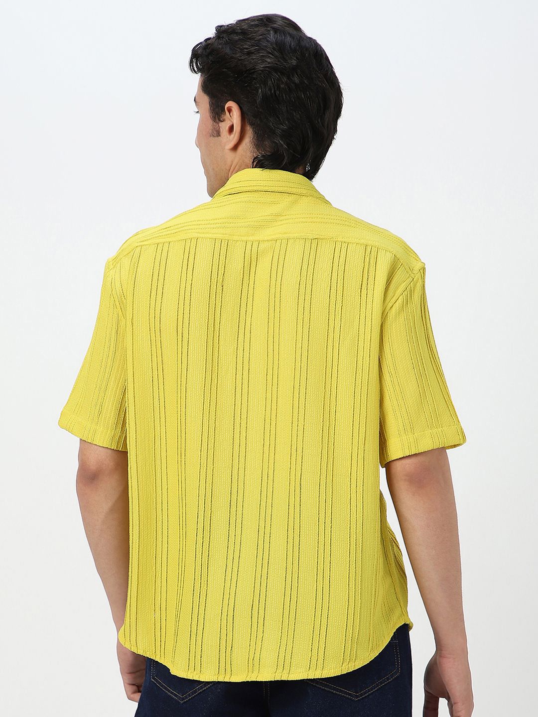 Urbano Fashion Oversized Fit Self Design Cuban Collar Cotton Casual Shirt