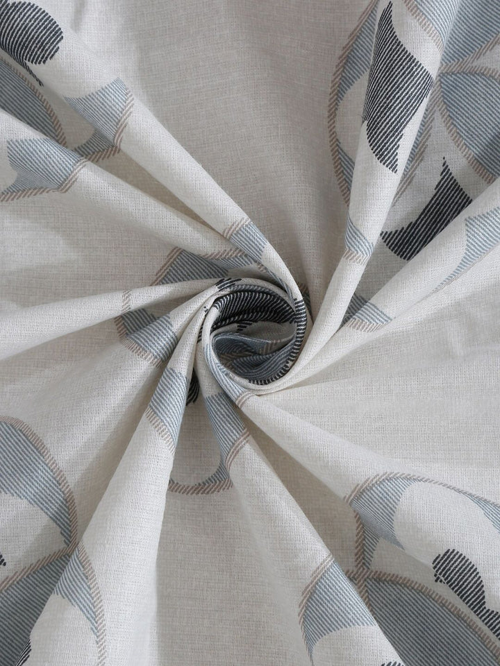 KLOTTHE Off White & Grey Geometric Cotton 400 TC King Fitted Bedsheet With 2 Pillow Covers