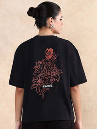 Rareism Women Graphic Graphic Printed Neck Cotton T-Shirt Berkekalan