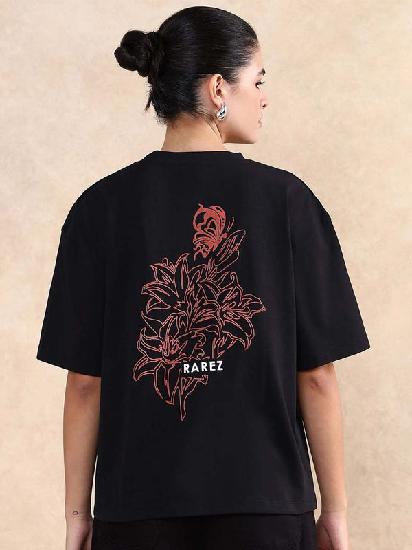 RAREISM Women Graphic Printed Round Neck Cotton Oversized T-shirt