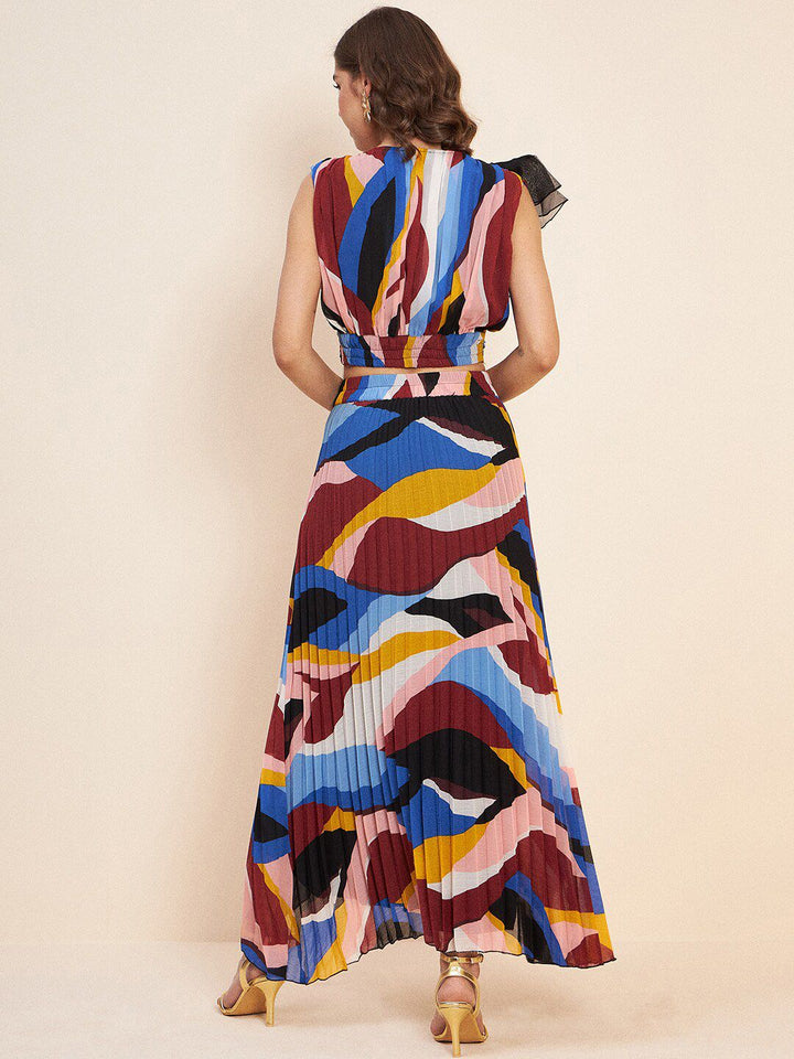 Antheaa Blue Printed Crop Top & Skirt