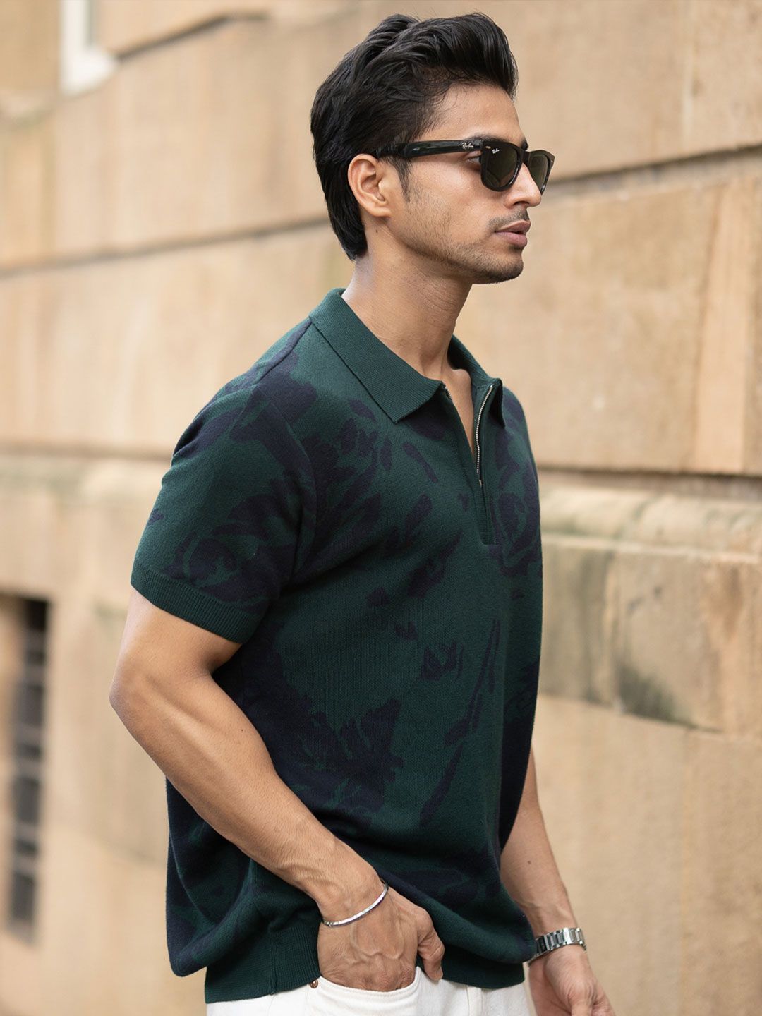 Powerlook Men Abstract Printed Polo Collar Cotton T-shirt