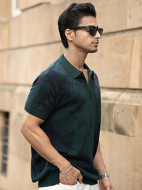 Powerlook Men Abstract Printed Polo Collar Cotton T-shirt