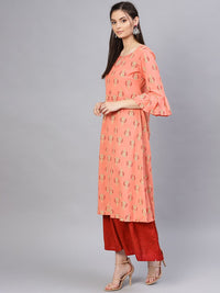 SOJANYA Women Orange & Red Printed A-Line Kurta