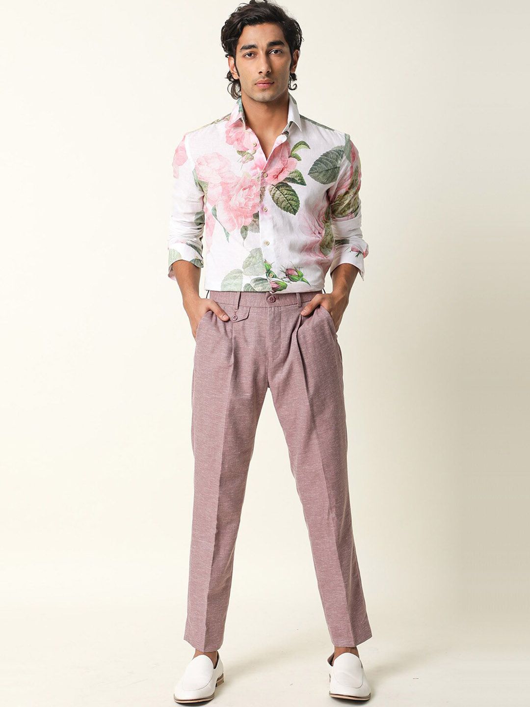 RARE RABBIT Men Dexs Mid Rise Plain Slim Fit Pleated Trouser