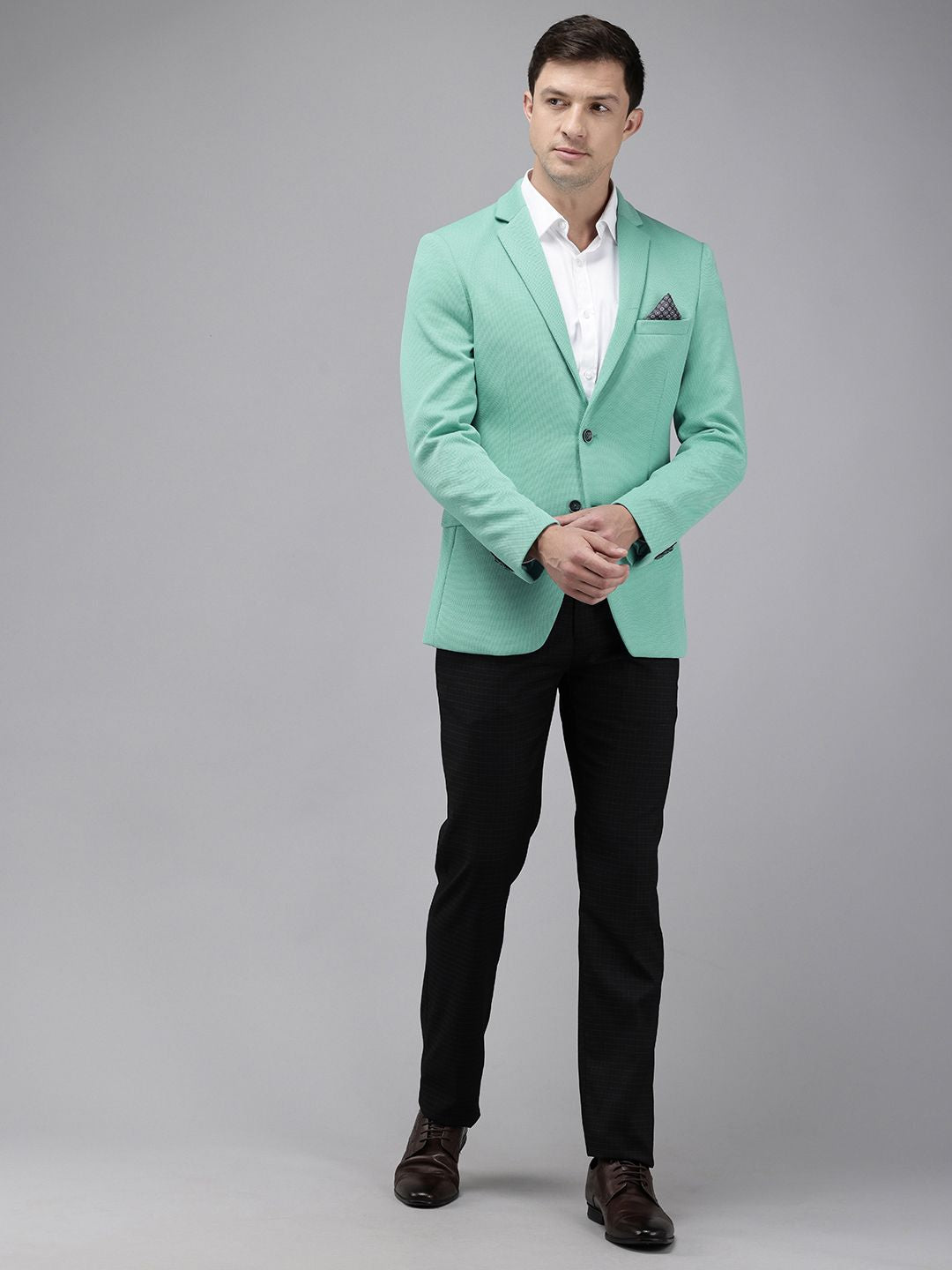 Park Avenue Notched Lapel Single Breasted Self Design Super Slim Fit Formal Blazer