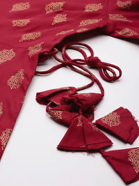Anouk Tie-Up Tassels Detail Foil Print A-Line Midi Ethnic Dress