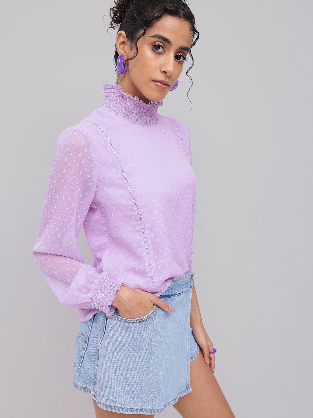 DressBerry Soft Serenity Dobby Poet Sleeves Top