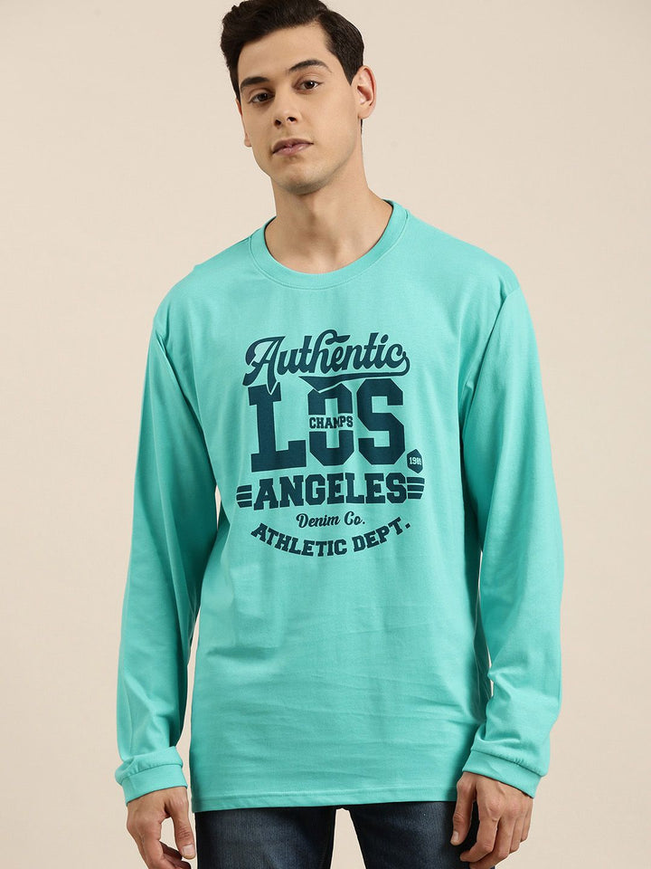 DILLINGER Men Turquoise Blue Typography Printed Pure Cotton Oversized  T-shirt