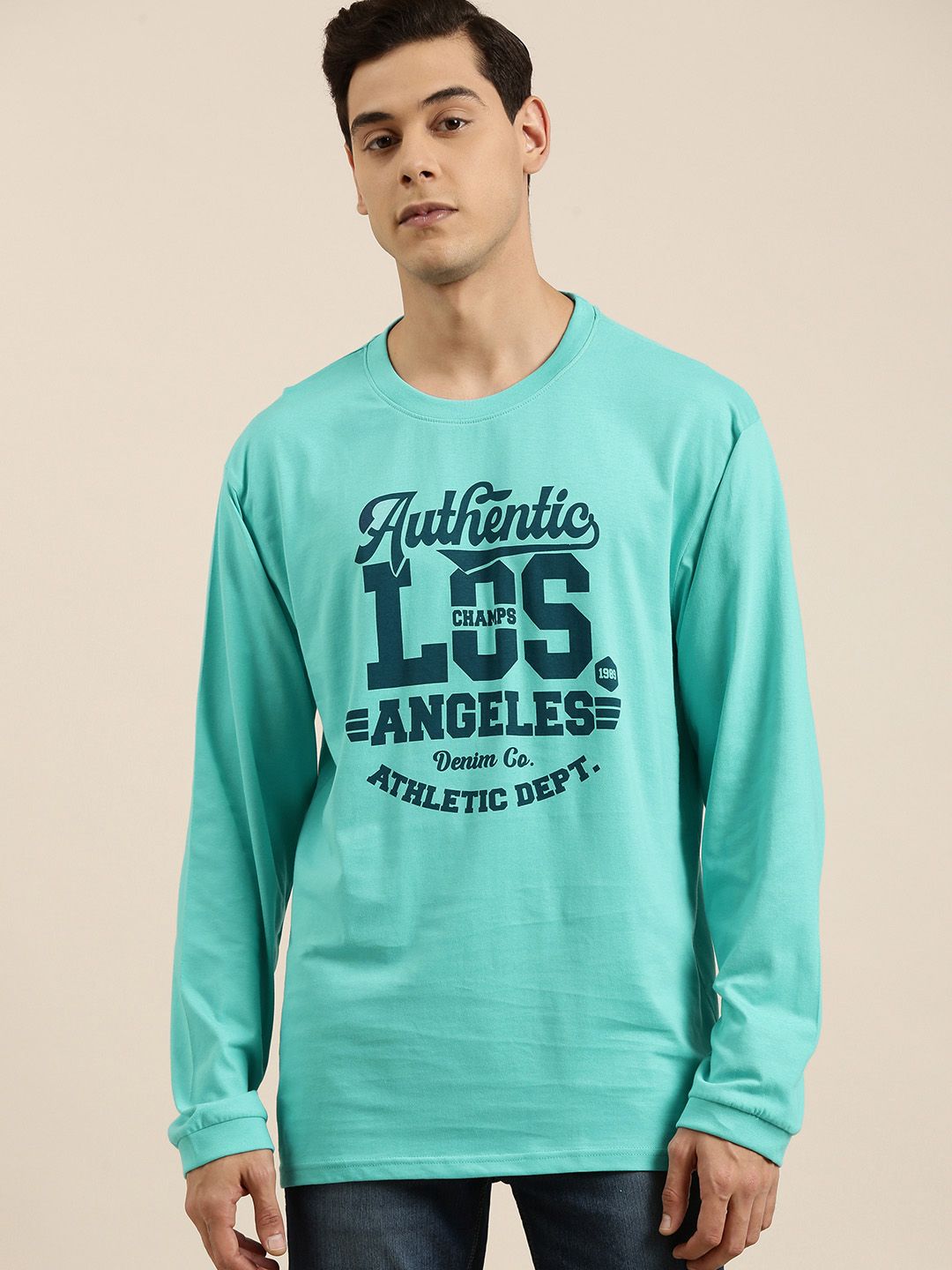 DILLINGER Men Turquoise Blue Typography Printed Pure Cotton Oversized  T-shirt