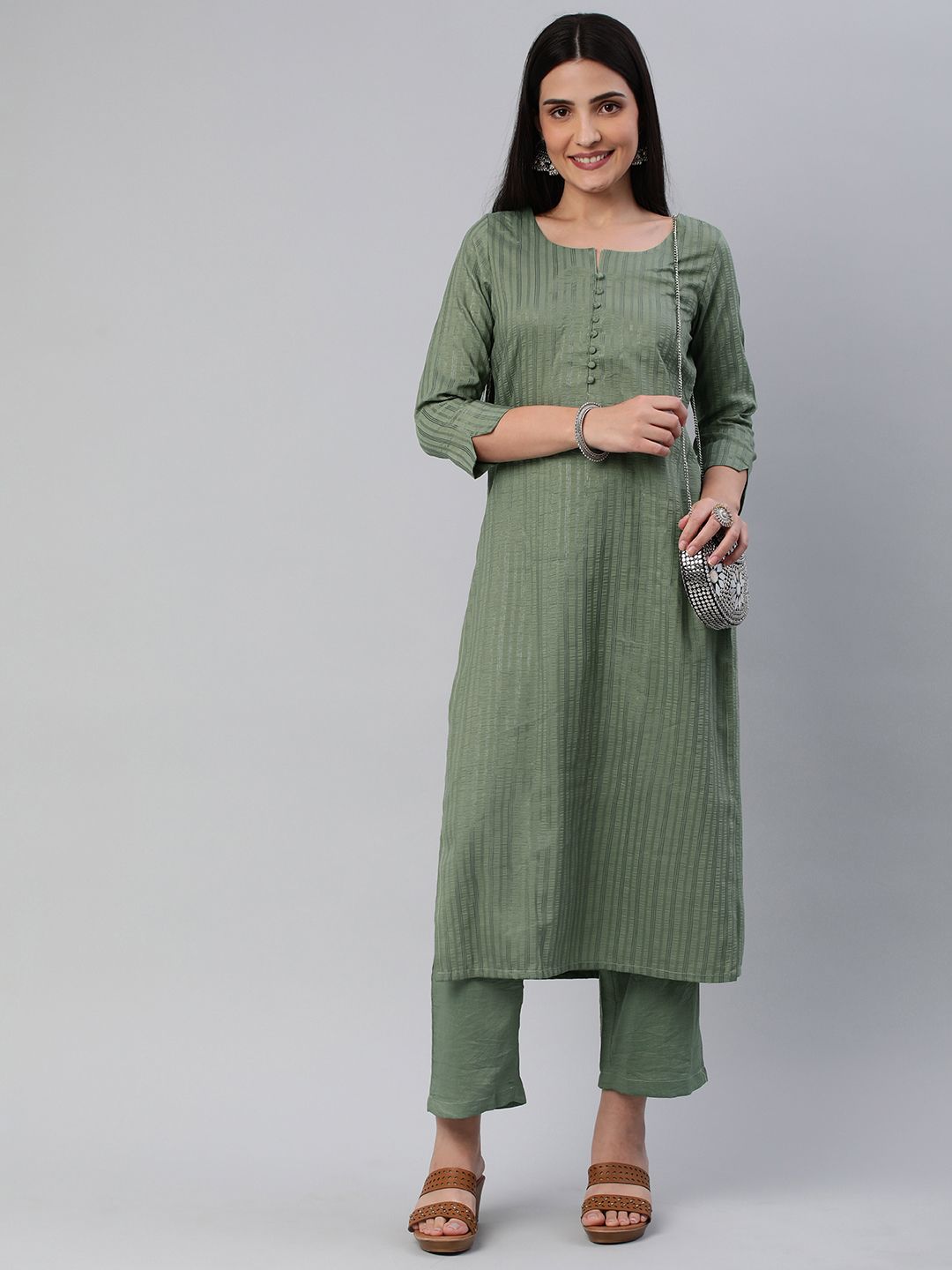KALINI Women Self Design Pure Cotton Kurta With Trousers