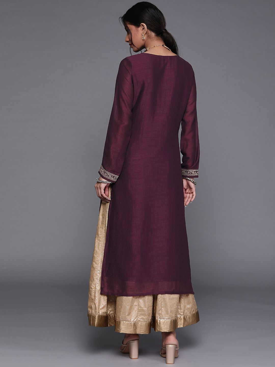 Libas Women Purple Floral Yoke Design Kurta