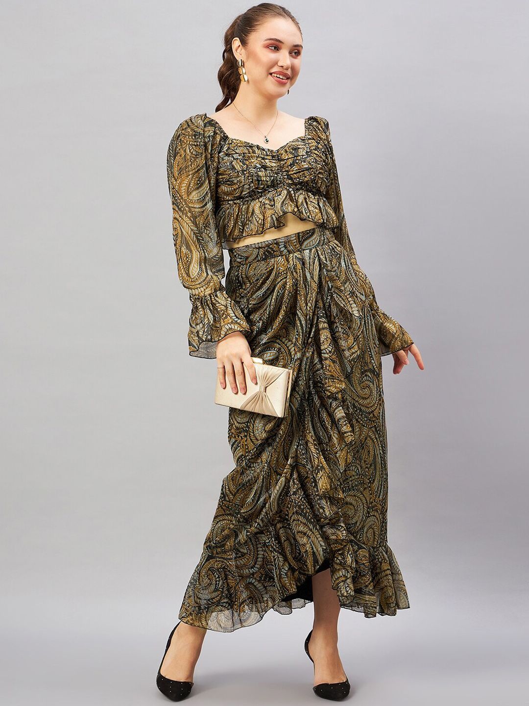 Antheaa Printed Top With Skirt