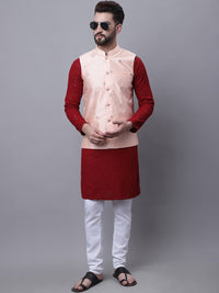 SOJANYA Men Embroidered Mirror Work Pure Cotton Kurta With Pyjamas & Nehru Jacket