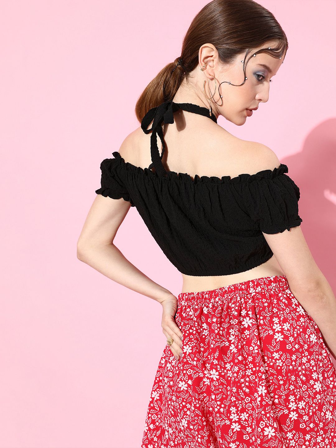 Athena Black Solid Twist & Knot Top