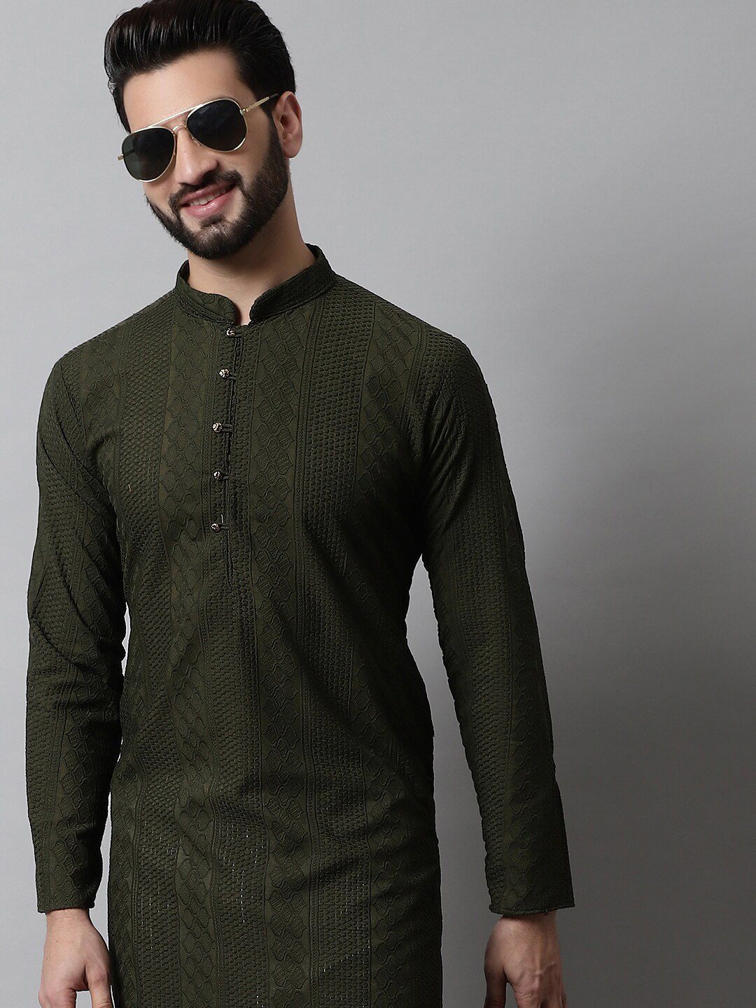 Jompers Men Ethnic Motifs Thread Work Cotton Kurta