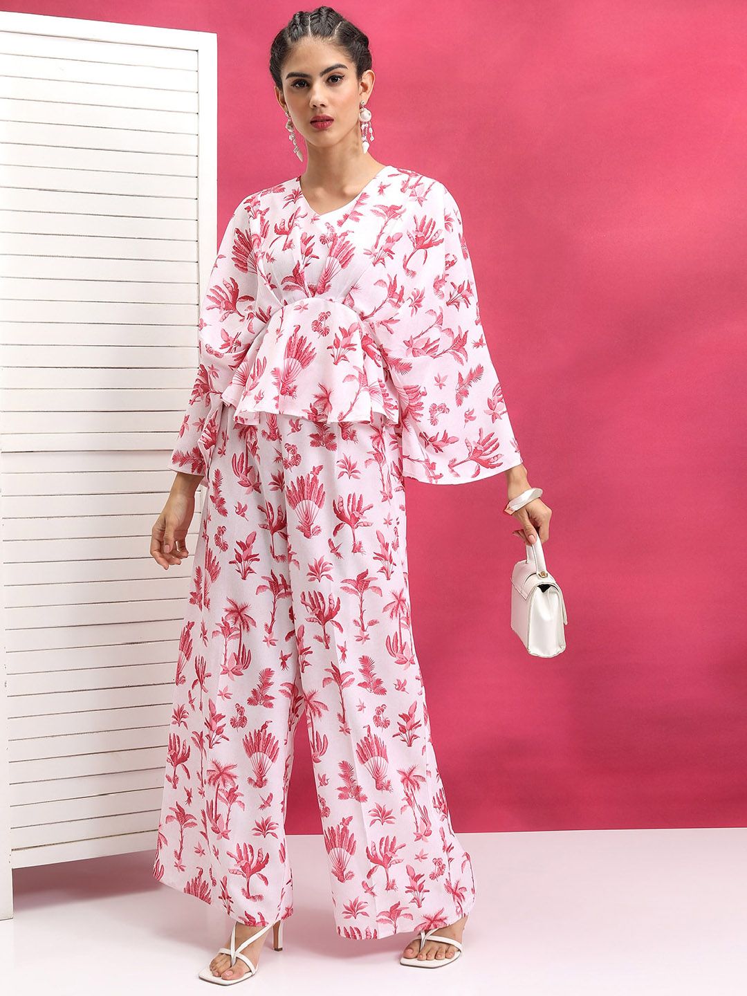 Vishudh Red & White Printed Pure Cotton Top With Trouser