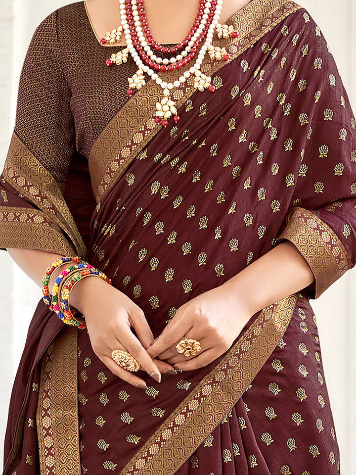 Saree mall Burgundy & Gold Toned Ethnic Motifs Printed Zari Sarees
