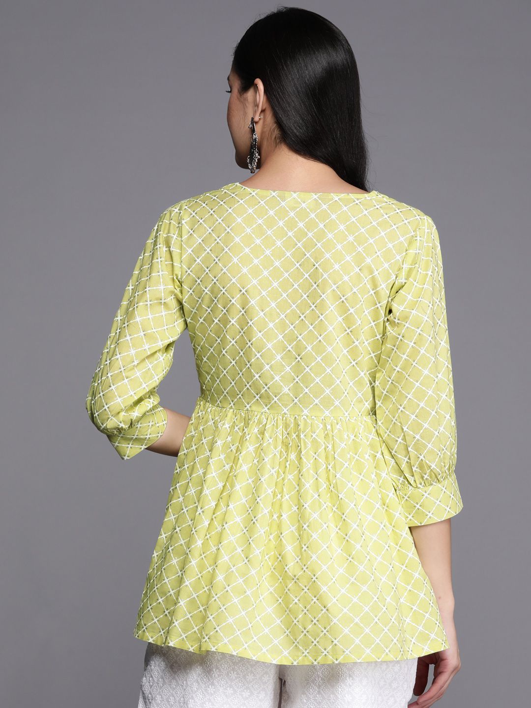 Libas Geometric Printed V-Neck Gotta Patti Pure Cotton Empire Kurti