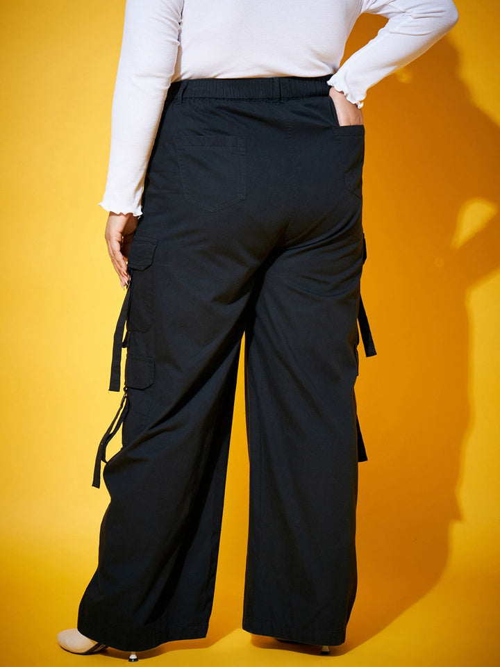 Sassafras Curve Women Black Straight Fit Pure Cotton Cargo Trouser