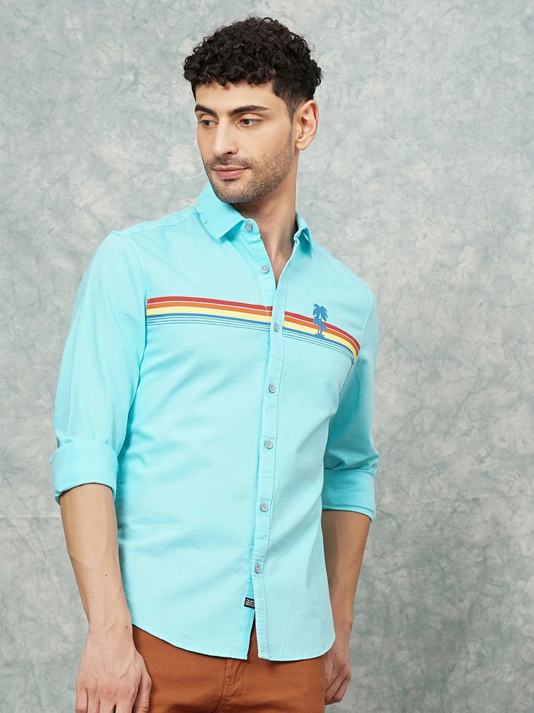 The Indian Garage Co Pure Cotton Striped Tropical Casual Shirt