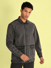 Bene Kleed Men Solid Spread Collar Washed Pure Cotton Denim Jacket