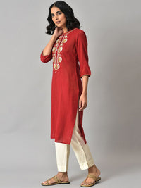 Aurelia Women Red Striped Viscose Kurta Set with Trousers
