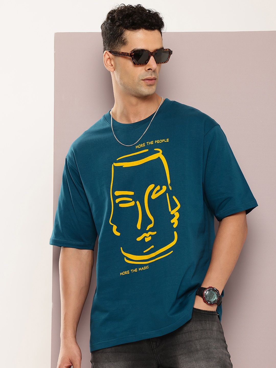 DILLINGER Men Printed Drop-Shoulder Sleeves Oversized Pure Cotton T-shirt