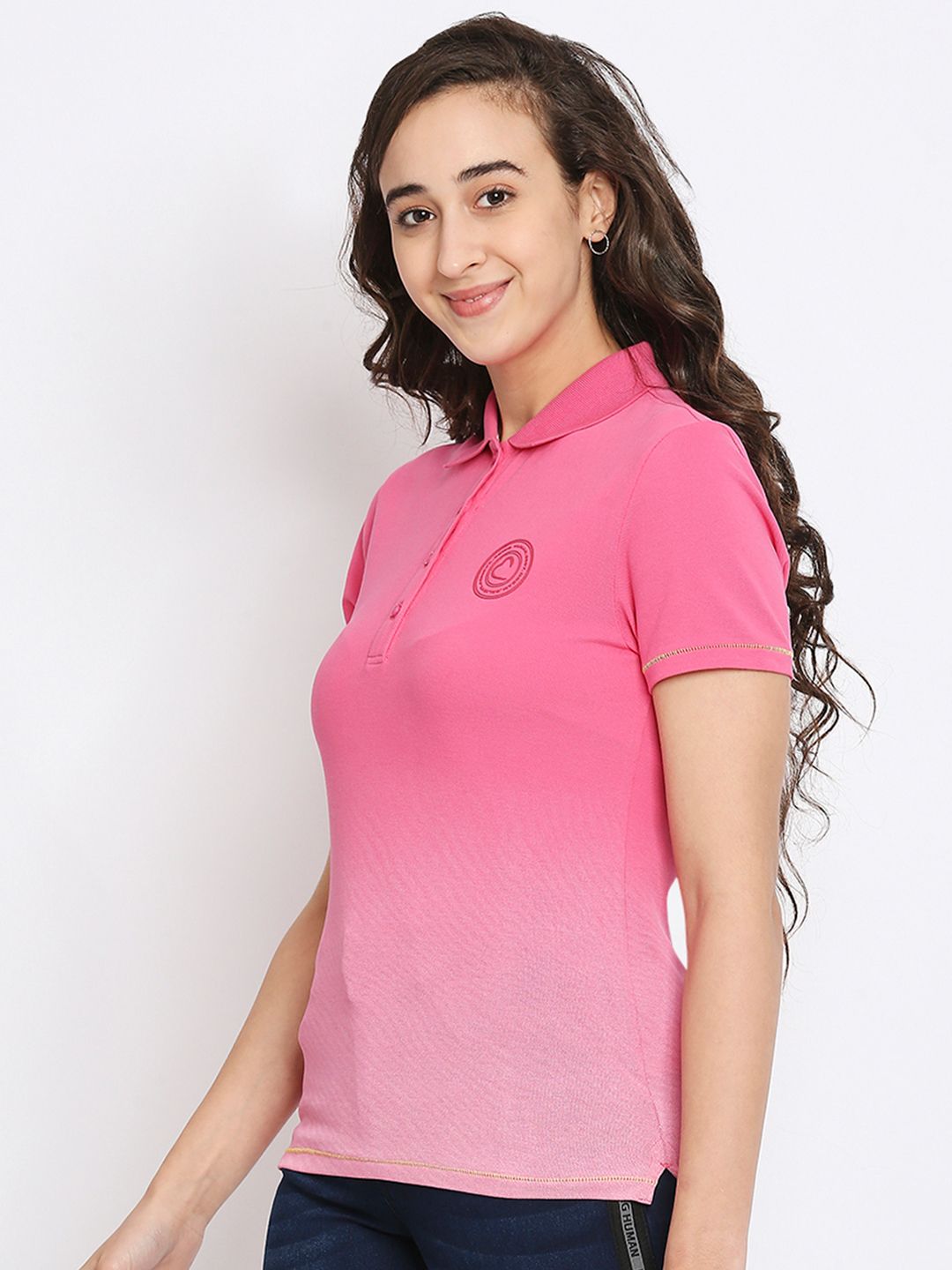 Being Human Women Pink Polo Collar Regular Fit Cotton T-shirt