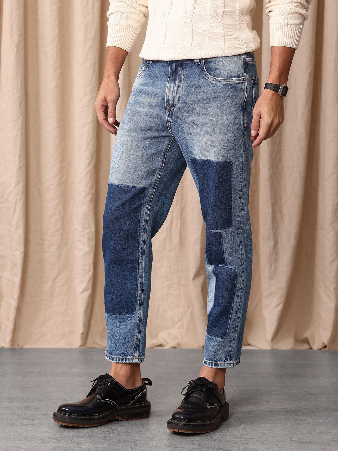 Mr Bowerbird Men Tapered Cropped Heavy Fade Stretchable Jeans