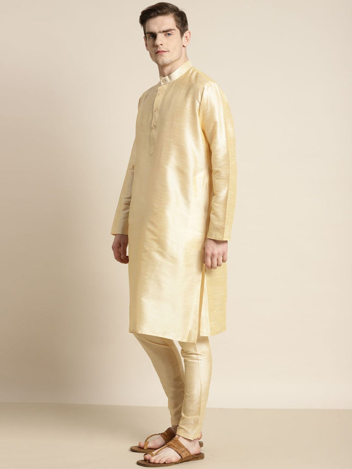 SOJANYA Men Solid Kurta with Churidar & Woven Design Nehru Jacket