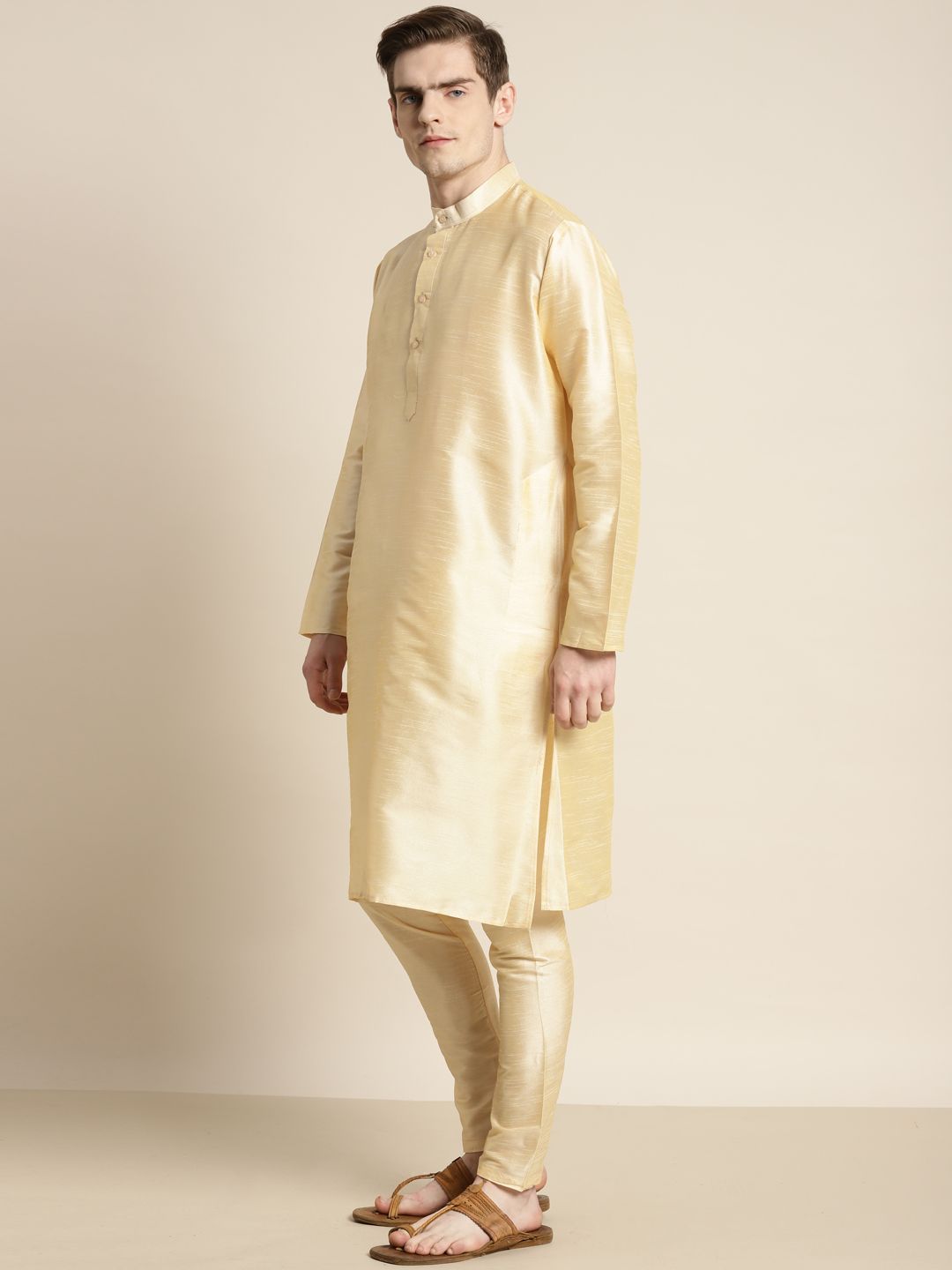 SOJANYA Men Solid Kurta with Churidar & Woven Design Nehru Jacket