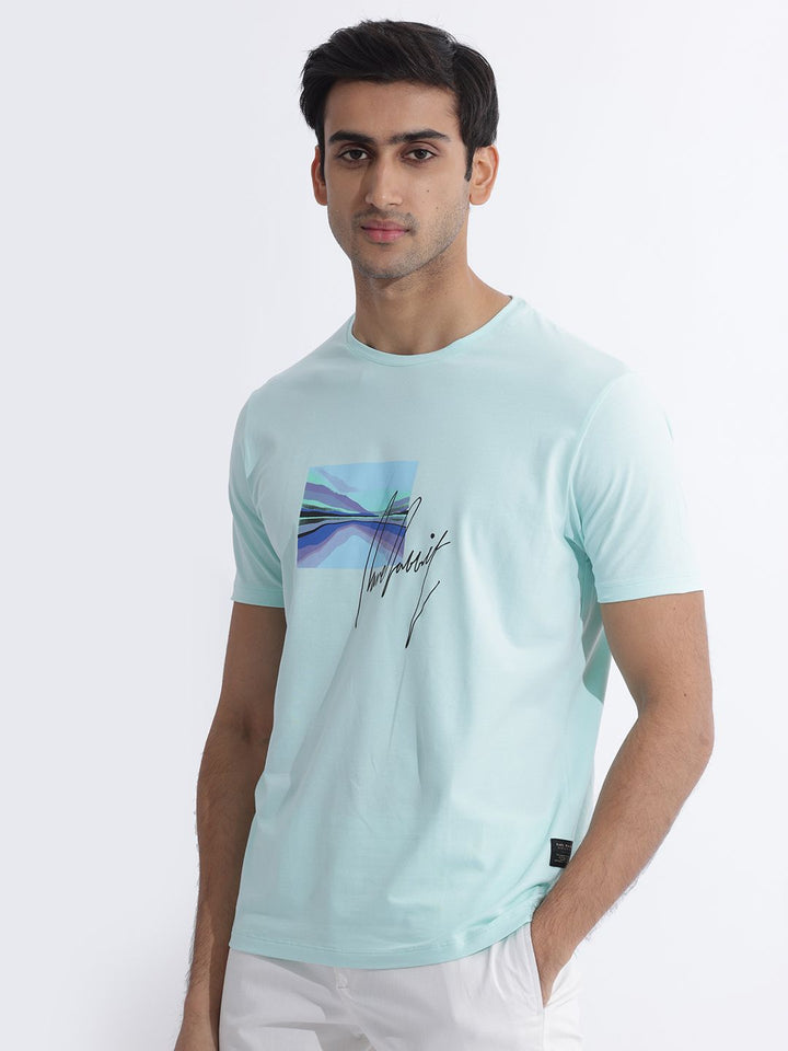 RARE RABBIT Men Libro Graphic Printed Slim Fit Cotton T-Shirt