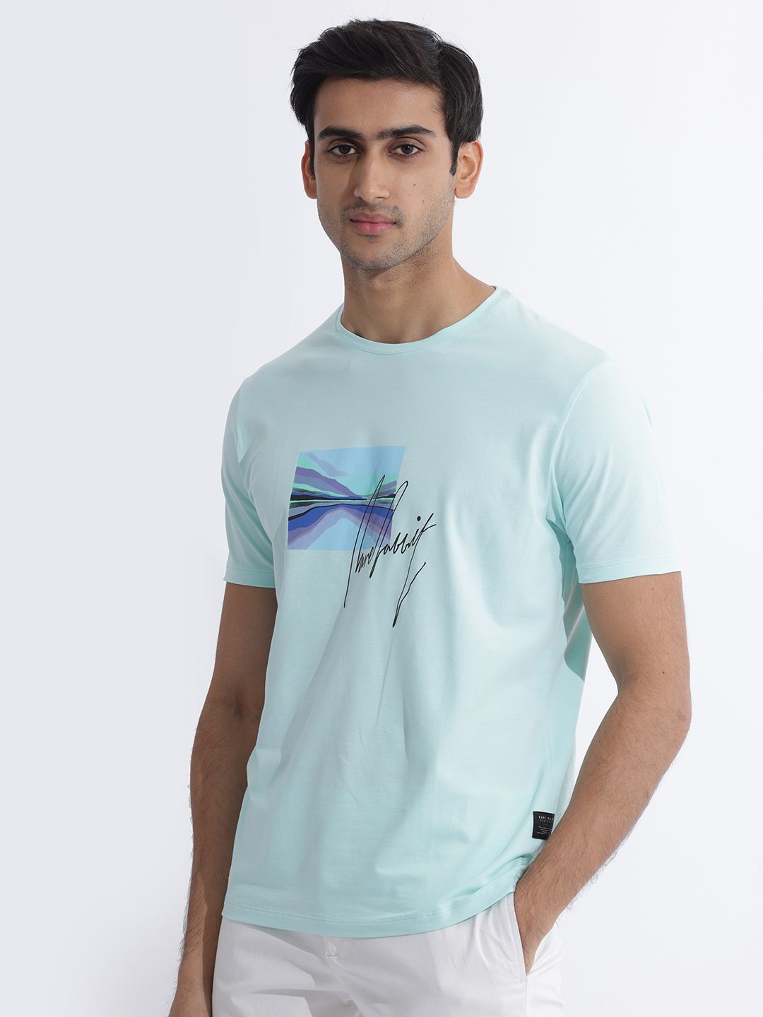 RARE RABBIT Men Libro Graphic Printed Slim Fit Cotton T-Shirt