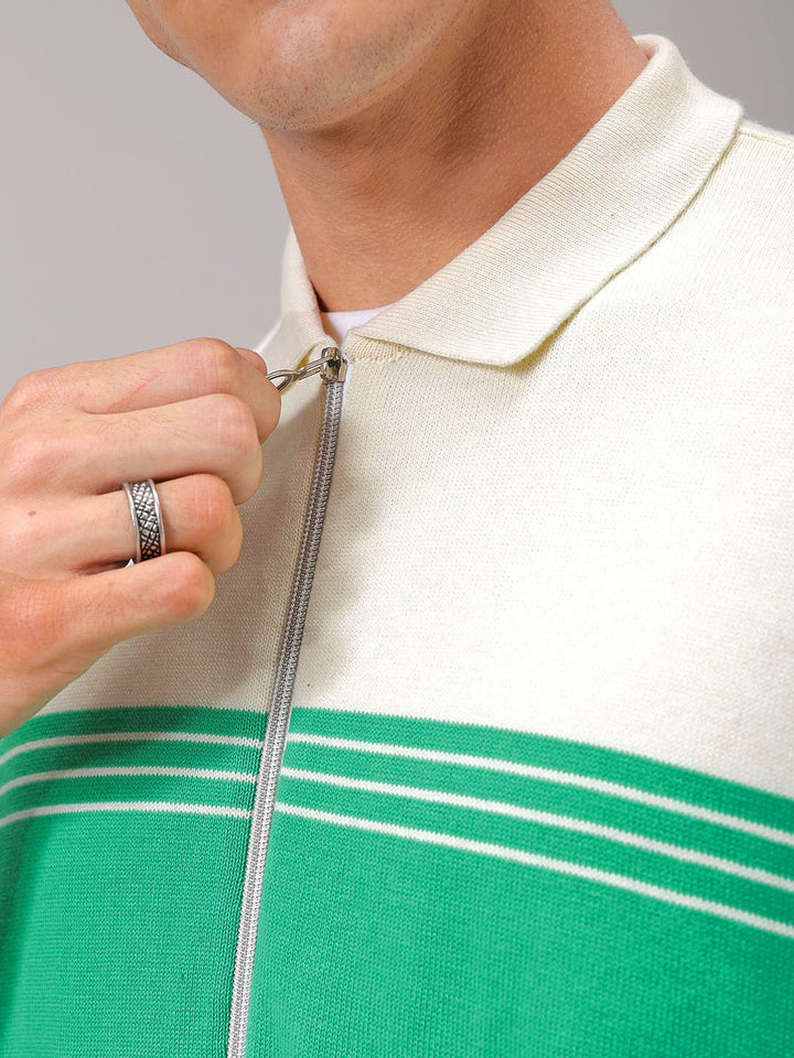The Indian Garage Co Men Relaxed Fit Striped Flat Knit Polo Resortwear Shirt