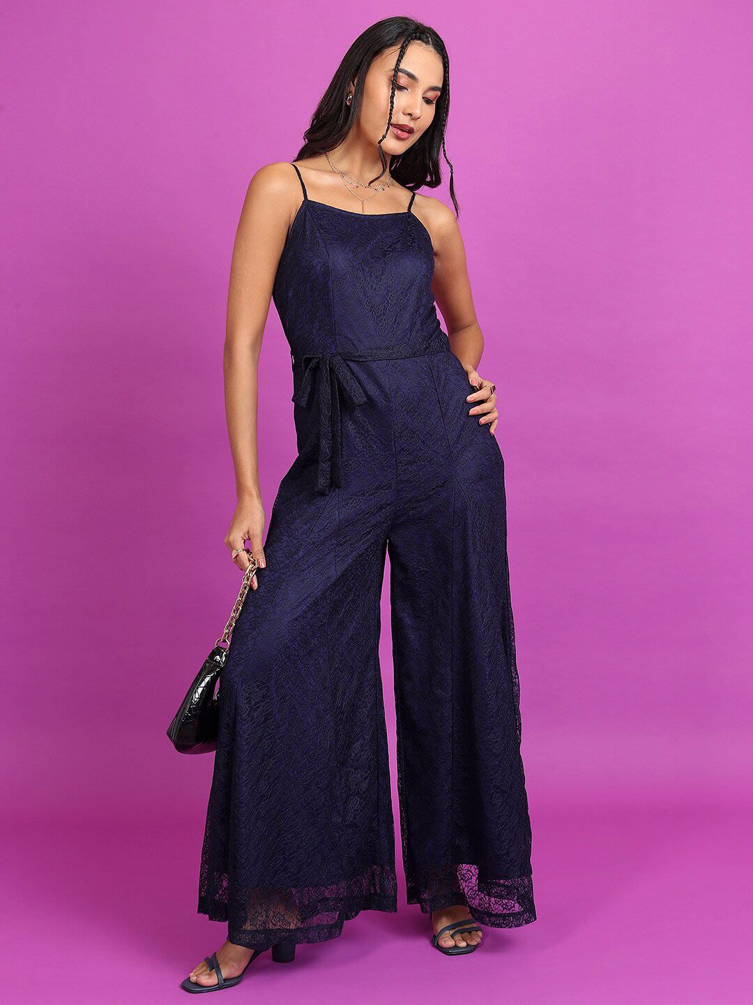 Tokyo Talkies Self Design Shoulder Straps Basic Jumpsuit