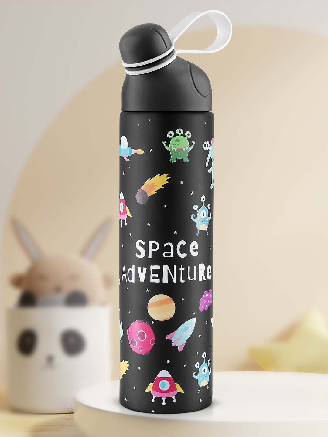 Pexpo Black Printed Stainless Steel Double Wall Vacuum Water Bottle 470ml