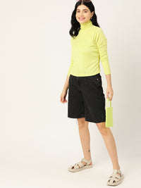 DressBerry Lime Green Turtle Neck Knitted Ribbed Top